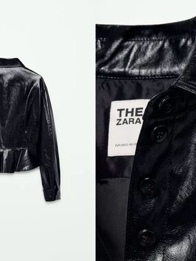 Zara Black Faux Leather Peplum Jacket “The Item” NWT
